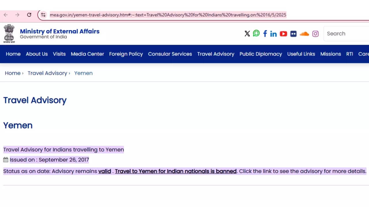 Ministry of External Affairs travel advisory