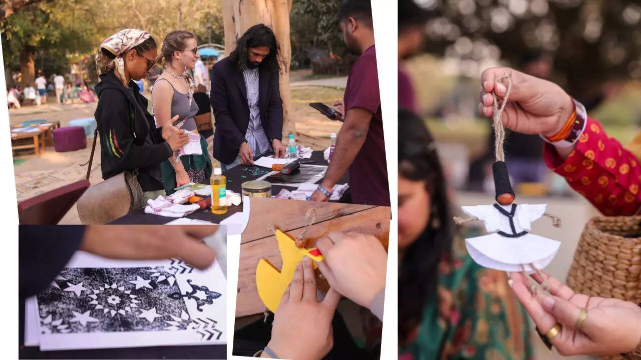 A curated section invited visitors to try hands-on activities – creating architectural impressions through linocut printing, crafting Sufi dervishes from felt paper, and learning to play the daff