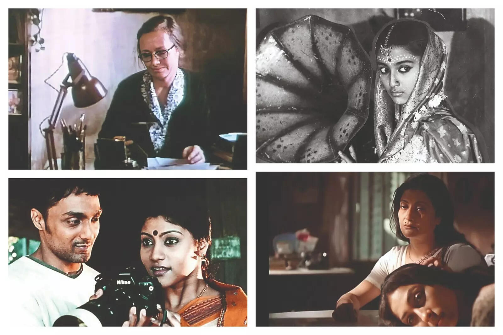 (Clockwise) A still from 36 Chowringhee Lane; A still from Teen Kanya; A still from Paromitar Ek Din; A still from Mr and Mrs Iyer MixCollage-13-Mar-2026-11-44-AM-158