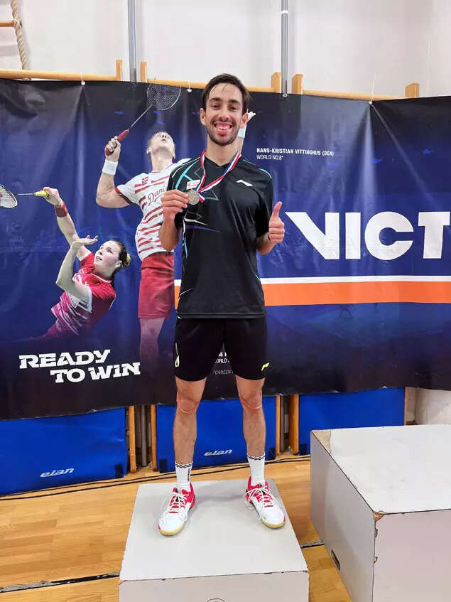 Orijit Chaliha holds his silver medal at the Victor Croatian International.