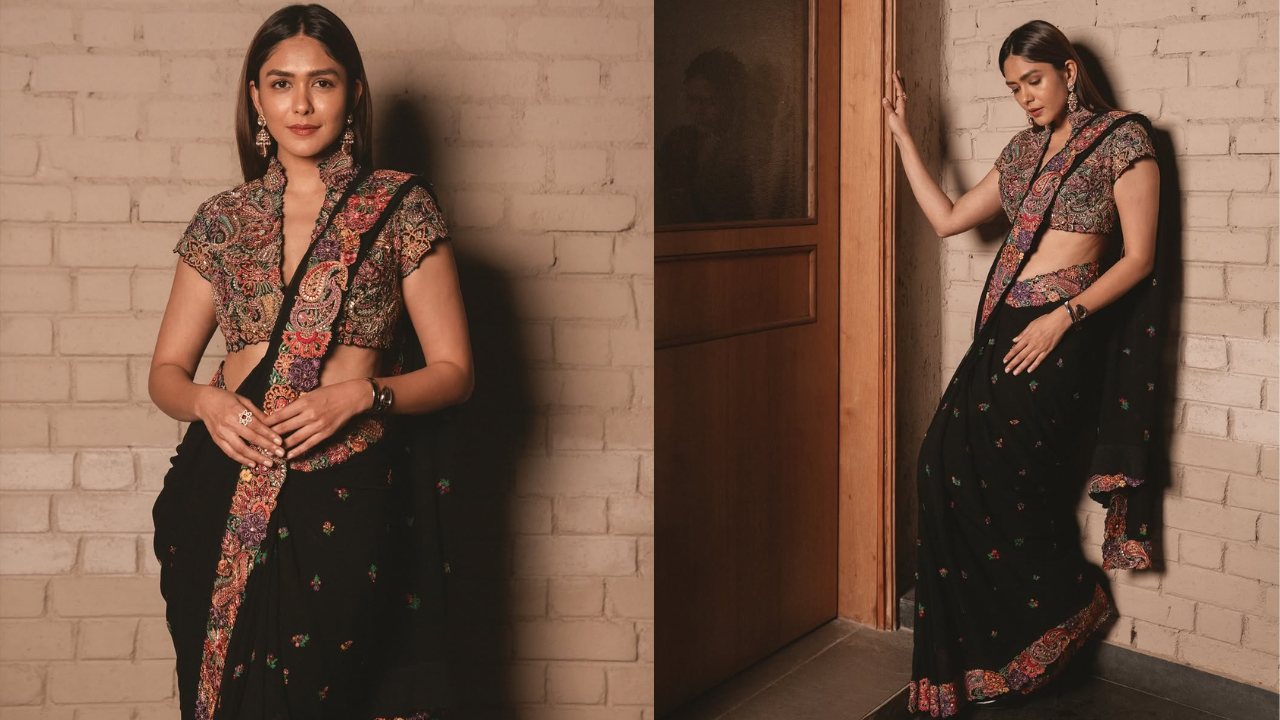 Mrunal Thakur’s Black Saree And Embroidered Blouse Look