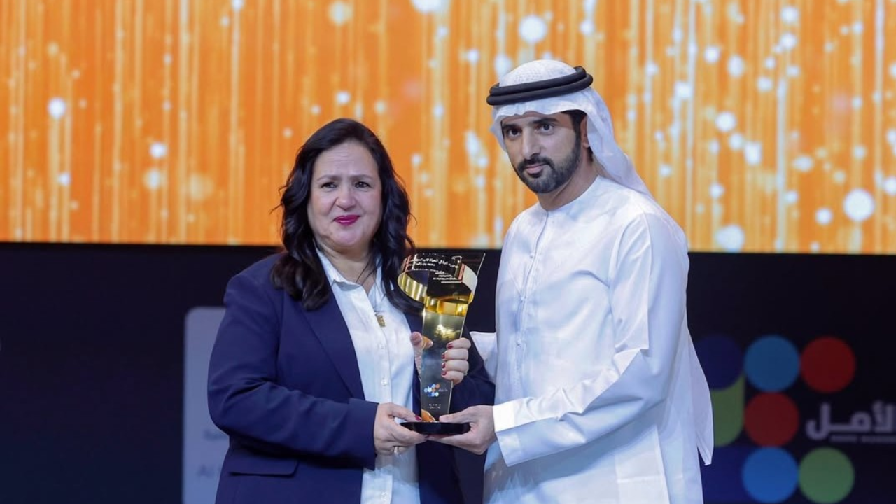 Fouzia Jbara Mahmoudi with Sheikh Hamdan/Image: X Fouzia