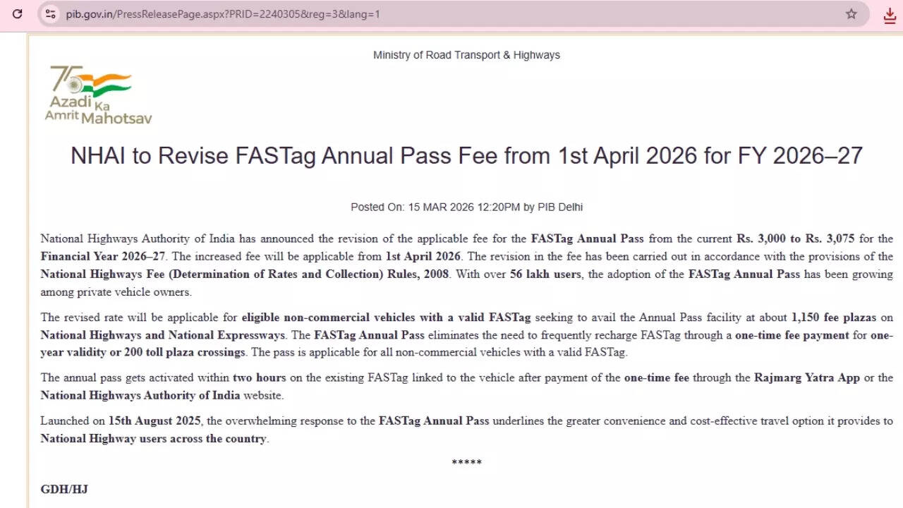 Ministry of Road Transport & Highways announcement