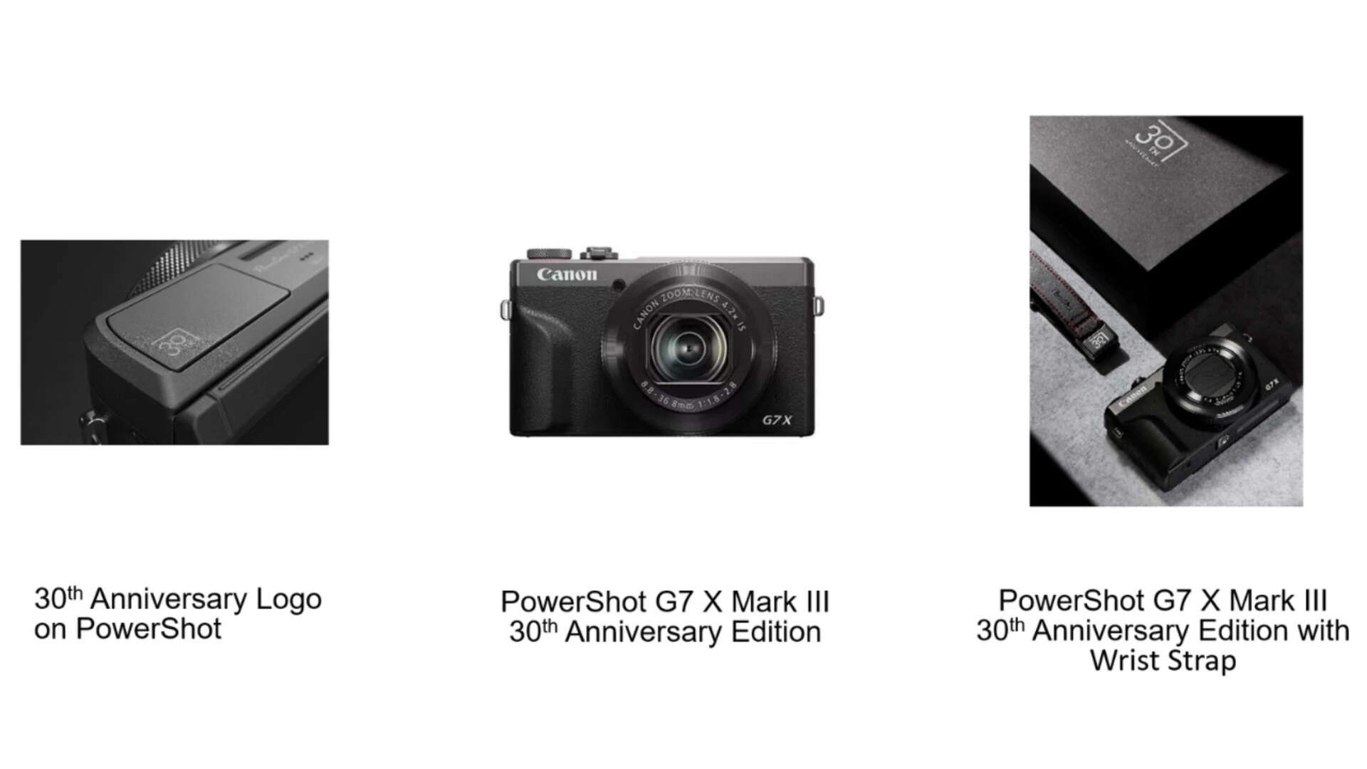 Canon PowerShot G7 X Mark III 30th Anniversary Edition Graphite finish, knurled control ring, and anniversary logo set it apart from the standard model