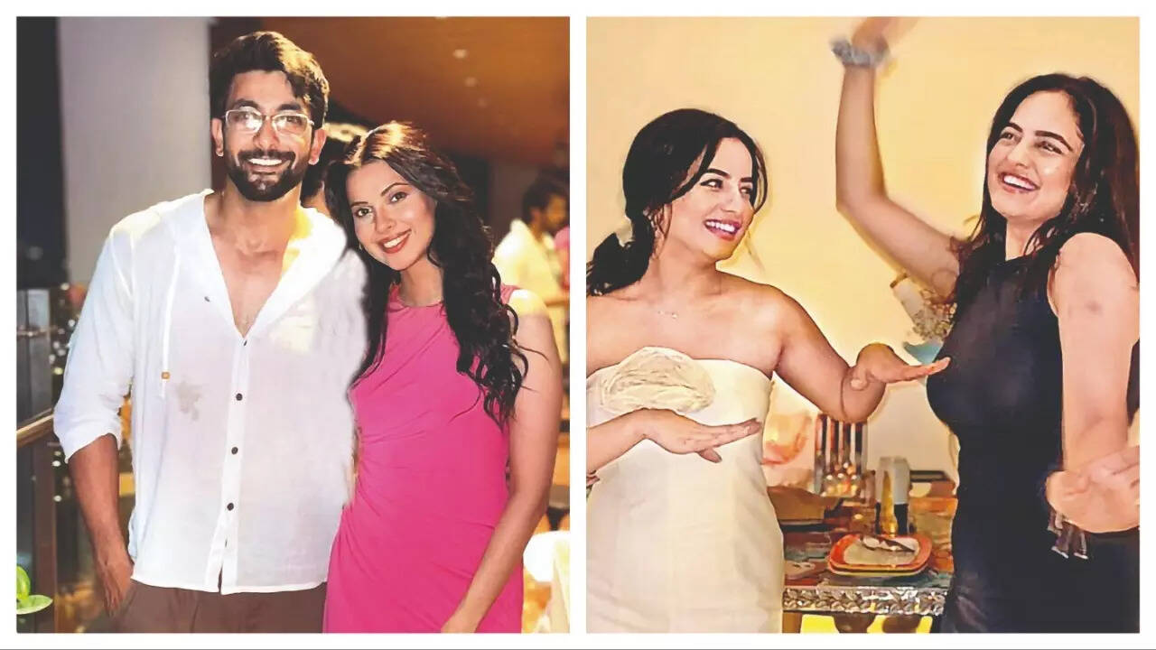 Fahmaan Khan with Alice Kaushik and (right) Yesha and Neha Harsora