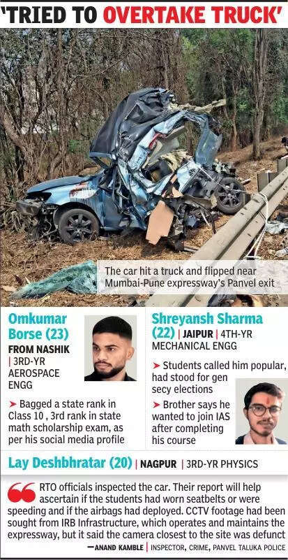 3 IIT-B students killed as car hits truck, flips on eway