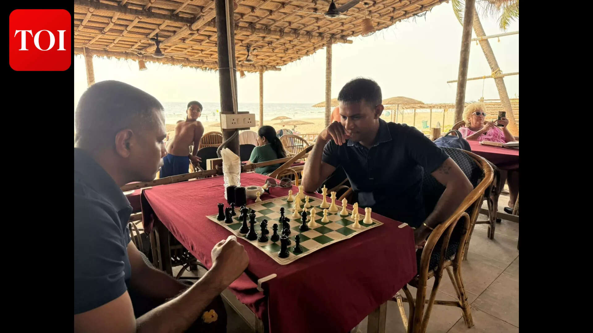Filmaker Miransha Naik plays a game of Chess at the beach
