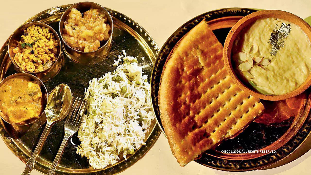The vegetarian spread featured dahi vade, matar pulao, shahi paneer, moong ki phareri dal, aloo ka bharta, zarda and doodh roti (a kind of bread)