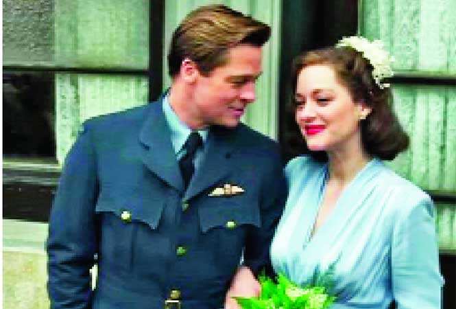 Brad Pitt and Marion Cotillard in a still from 'Allied'