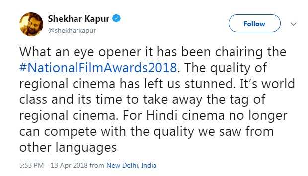 The post shared by Shekhar Kapur on his social media account