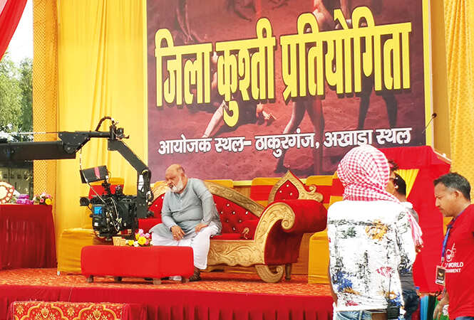 Saurabh Shukla shooting for a wrestling scene for the film (BCCL/ Aditya Yadav)