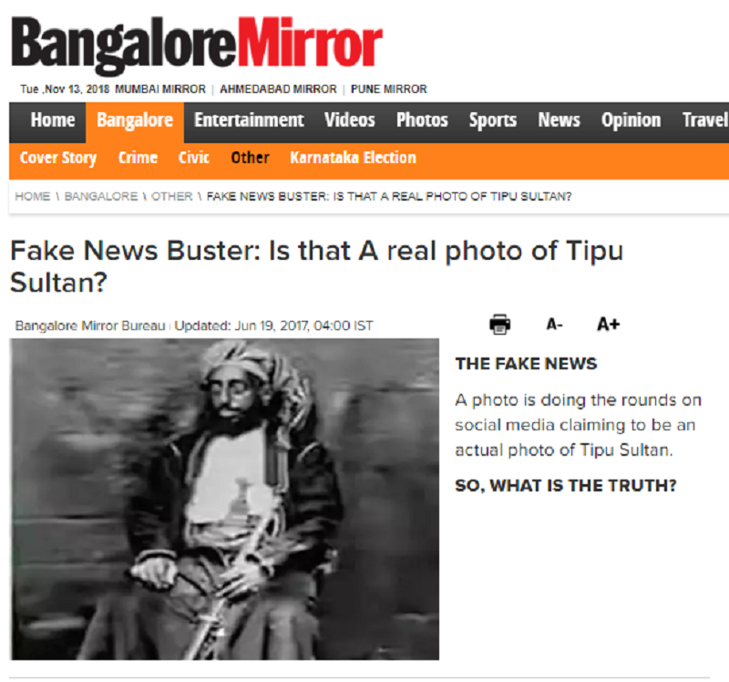 FAKE ALERT: BJP spokesperson tweets photo claiming to be that of Tipu ...