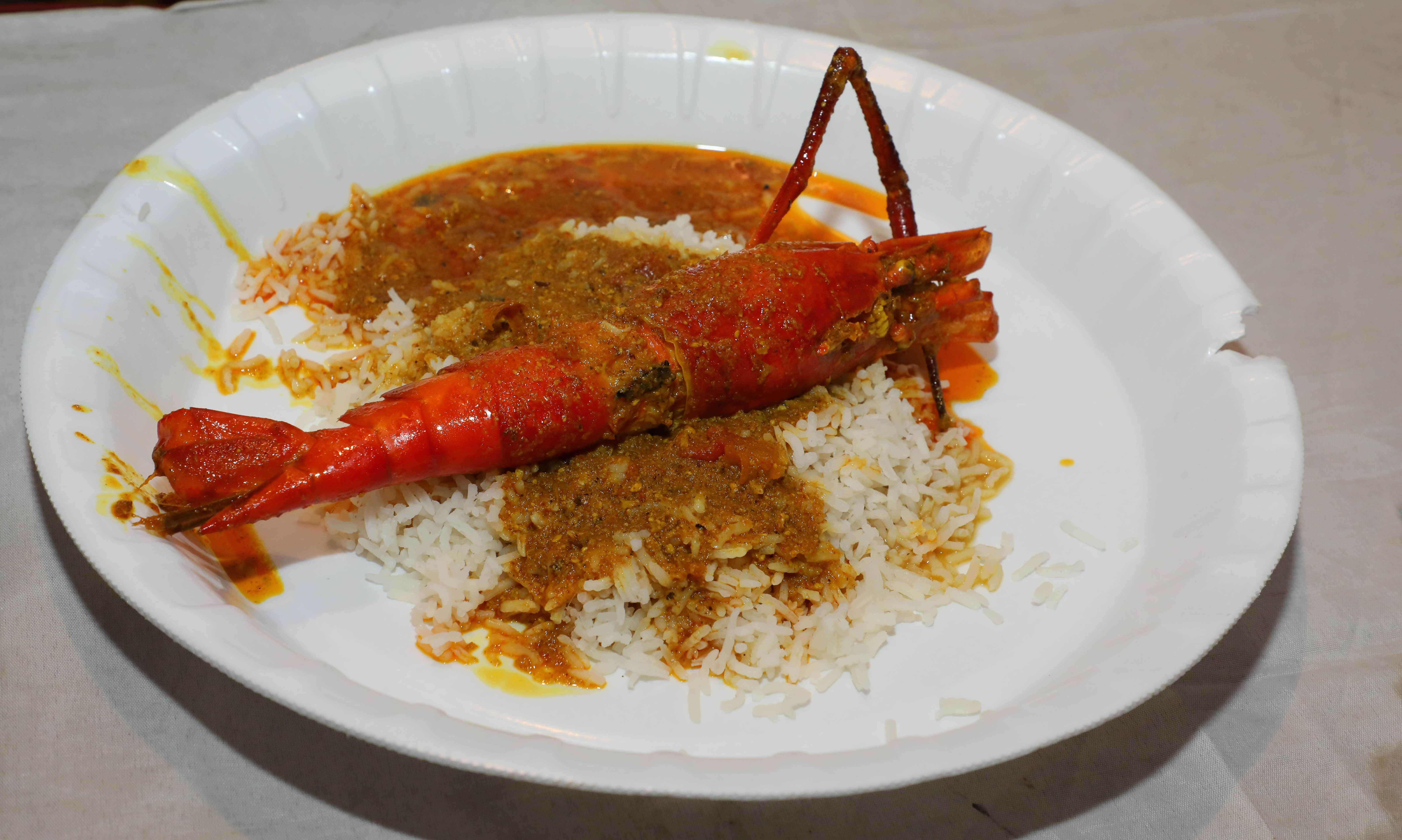 Chingri malai curry and rice