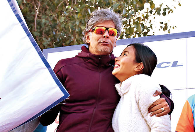 Milind Soman with wife Ankita Konwar in Lucknow during the Half Marathon (BCCL/ Vishnu Jaiswal)
