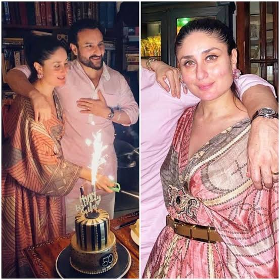 Kareena Kapoor Khan celebrated Saif's 50th birthday in a pink kaftan and flanted a belt on it