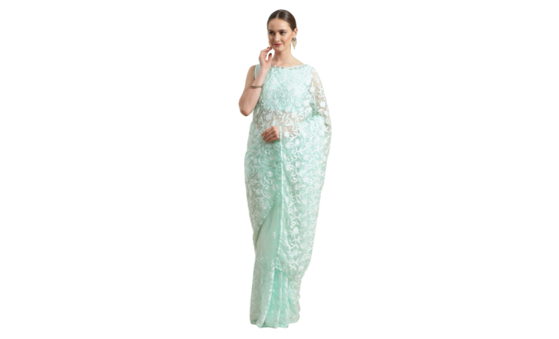 AKHILAM Women's Organza Saree with Blouse Piece (DWJ100_ Saree_Free Size)