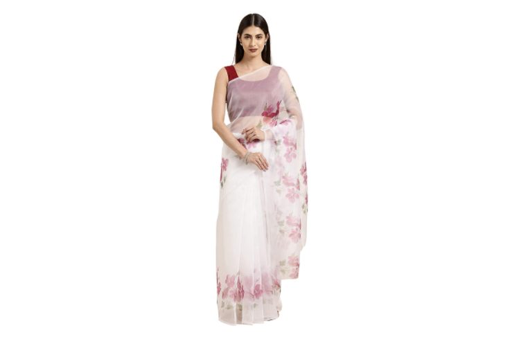 Organza saree with floral print