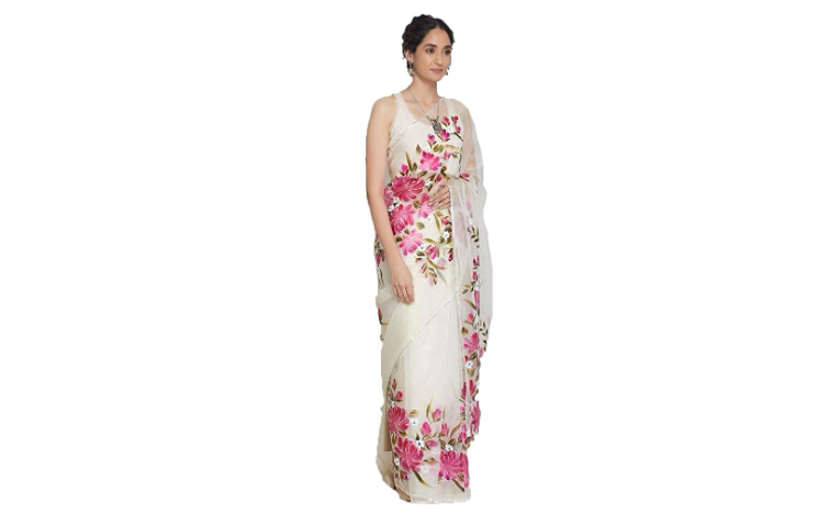 Organza saree in off-white