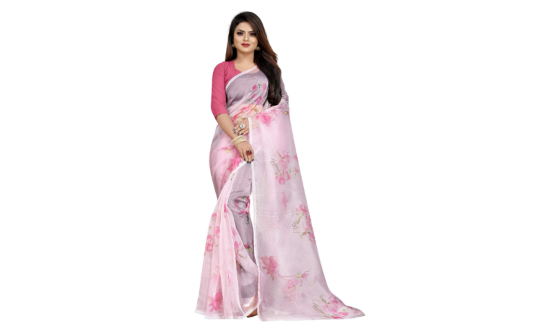 Organza saree in baby pink