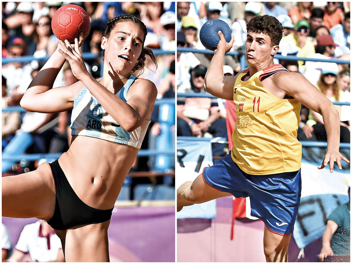Handball female and male player
