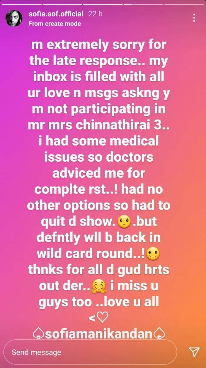 Sofia Manikandan reveals reason behind quitting Mr. and Mrs. Chinnathirai 3; says, “I had some medical issues”