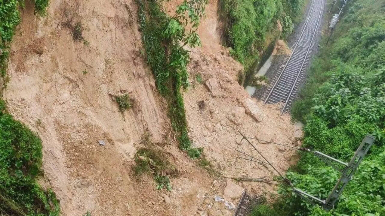 Landslip near Eraniel in Kanyakumari district on the Nagercoil to Thiruvananthapuram railway line