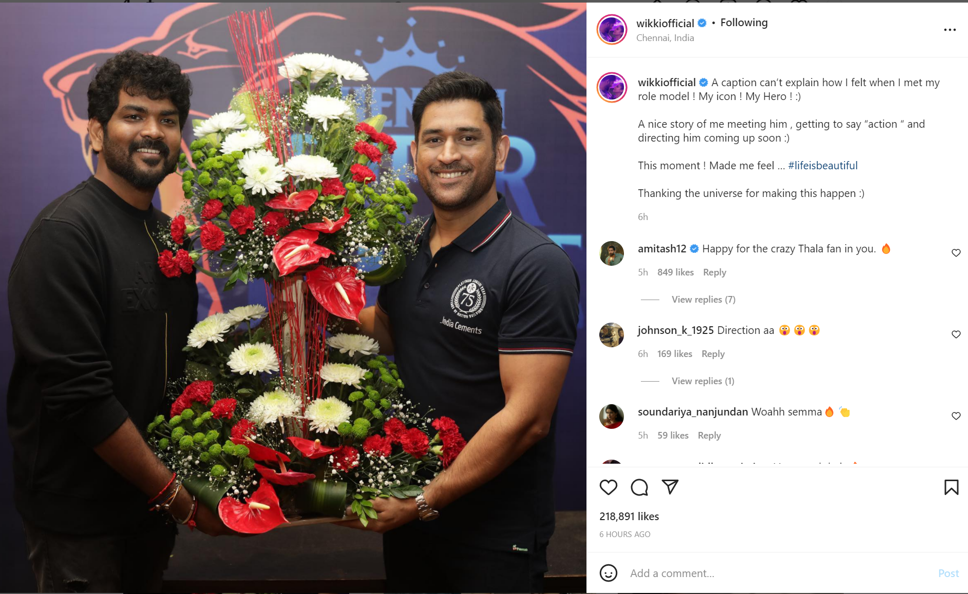Vignesh Shivan's Instagram post