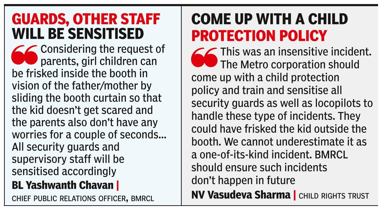 Dad questions frisking of 4-yr-old in his absence; BMRCL cites rule