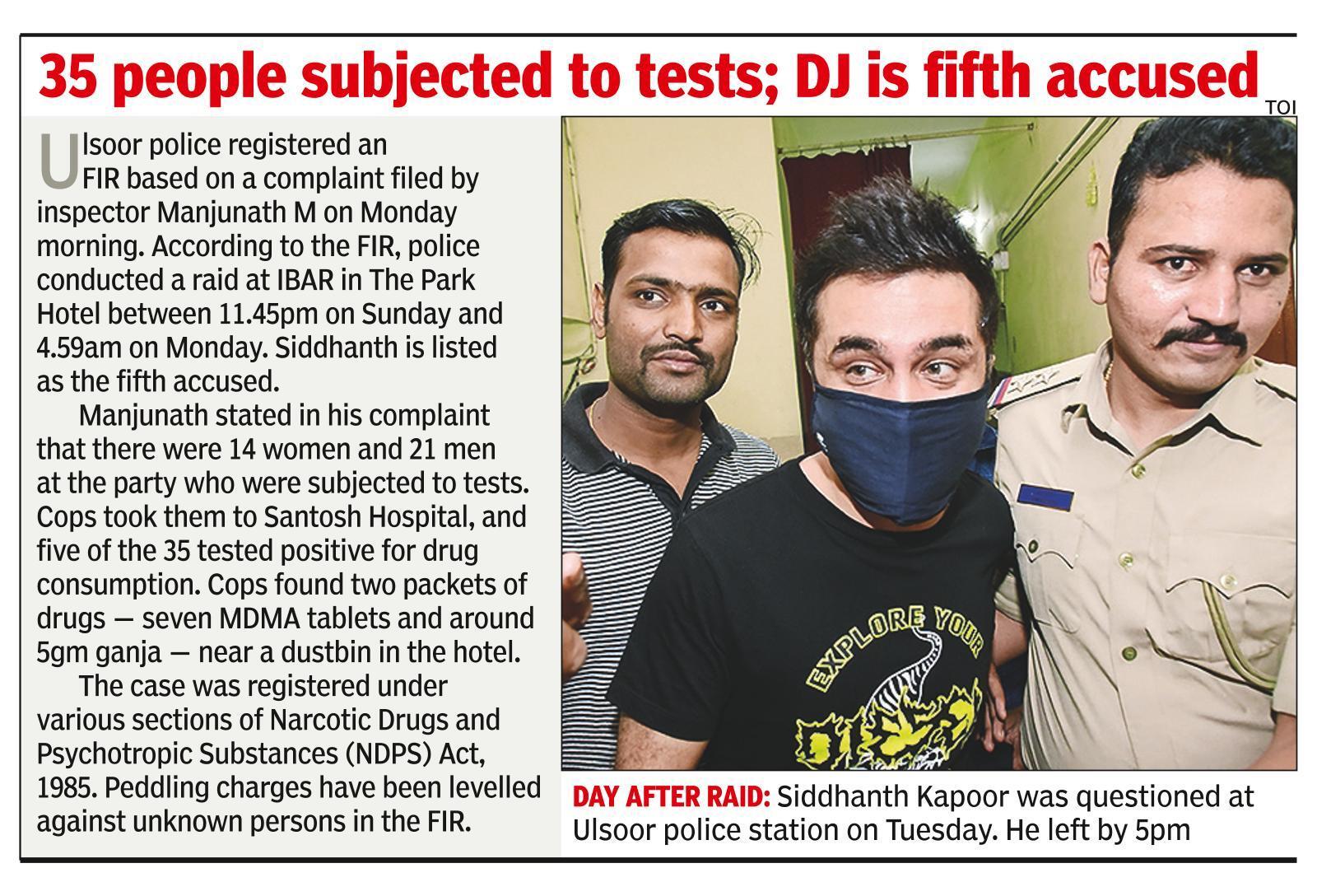 Siddhanth quizzed; cops sayhe consumed cocaine, ganja