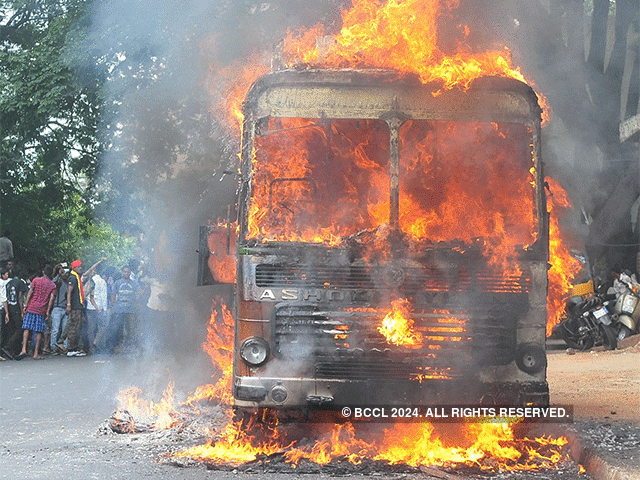 Two buses torched in Surat by pro-quota protesters