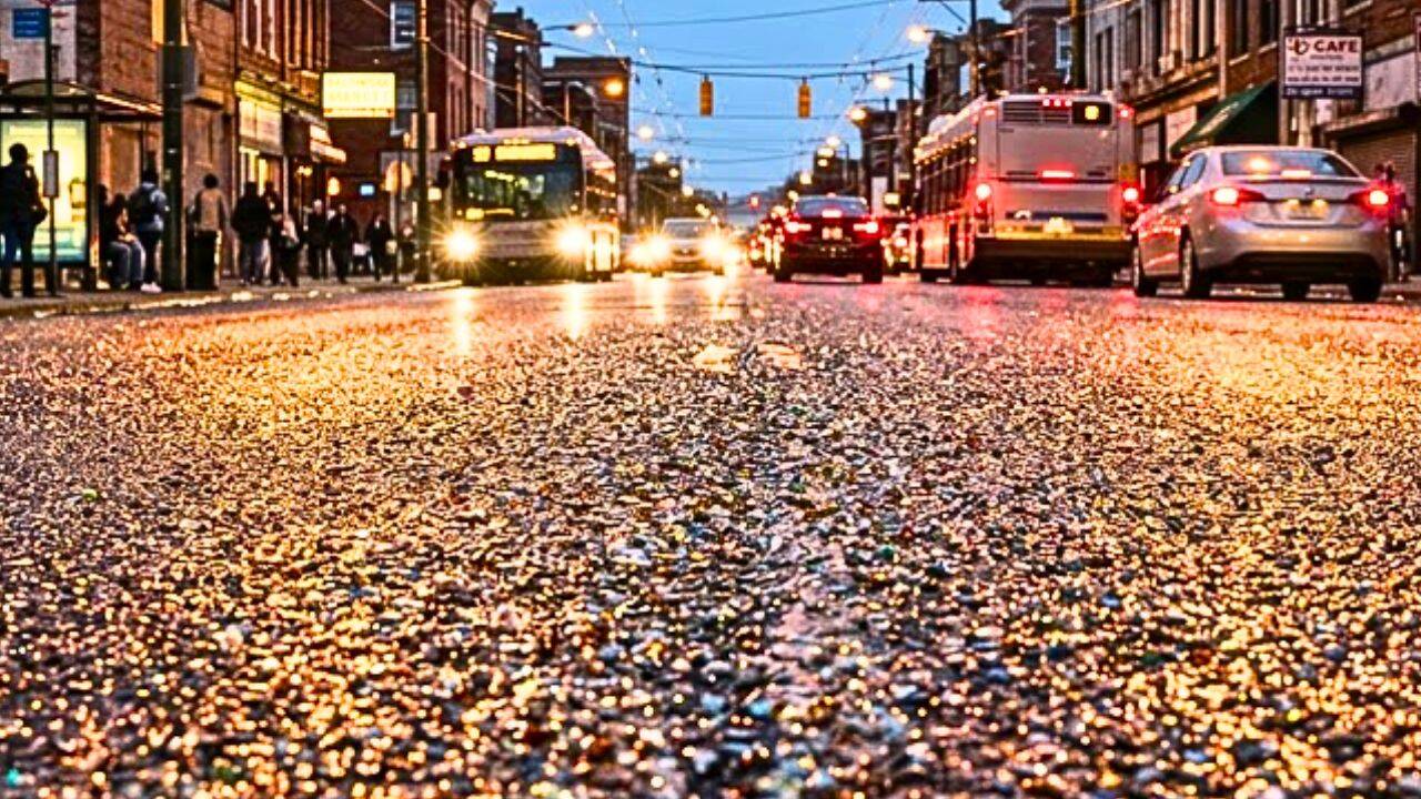 How did Baltimore’s recycled glass roads create a sparkling effect<br>