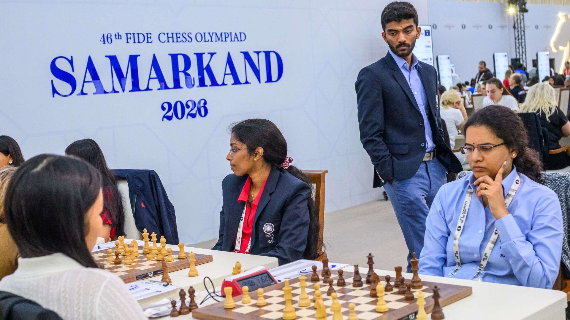 Koneru Humpy at Chess Olympiad (Photo by Michal Walusza for FIDE)