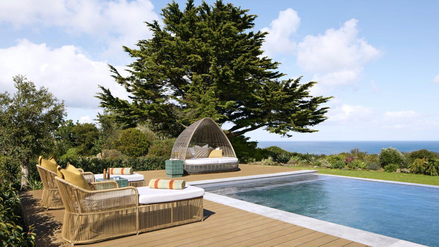 The stunning mansion features a heated outdoor swimming pool