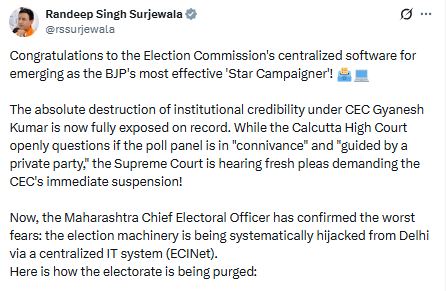 ECI now officially stands for Excluding Citizens Intentionally: Surjewala