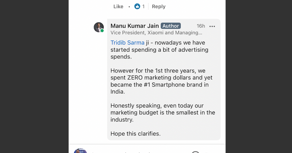 This Is What Xiaomi India Head Manu Jain Has To Say On Zero Cost Marketing Claim Times Of India