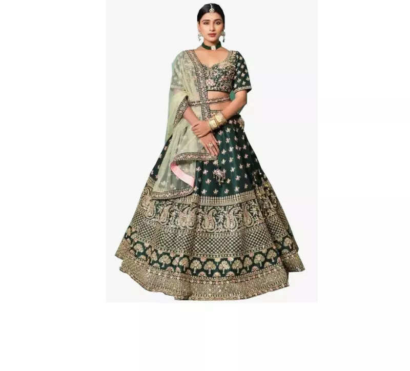 Monrav Women`s Silk Embroidered Semi Stitched lehenga Choli