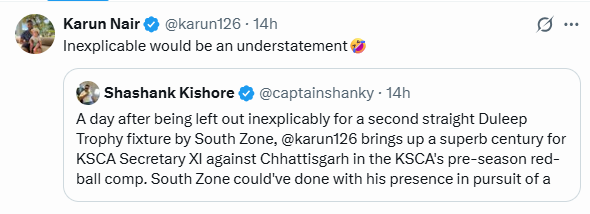 Karun Nair's Post<br>