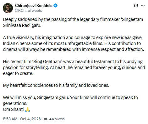 Chiranjeevi's X post