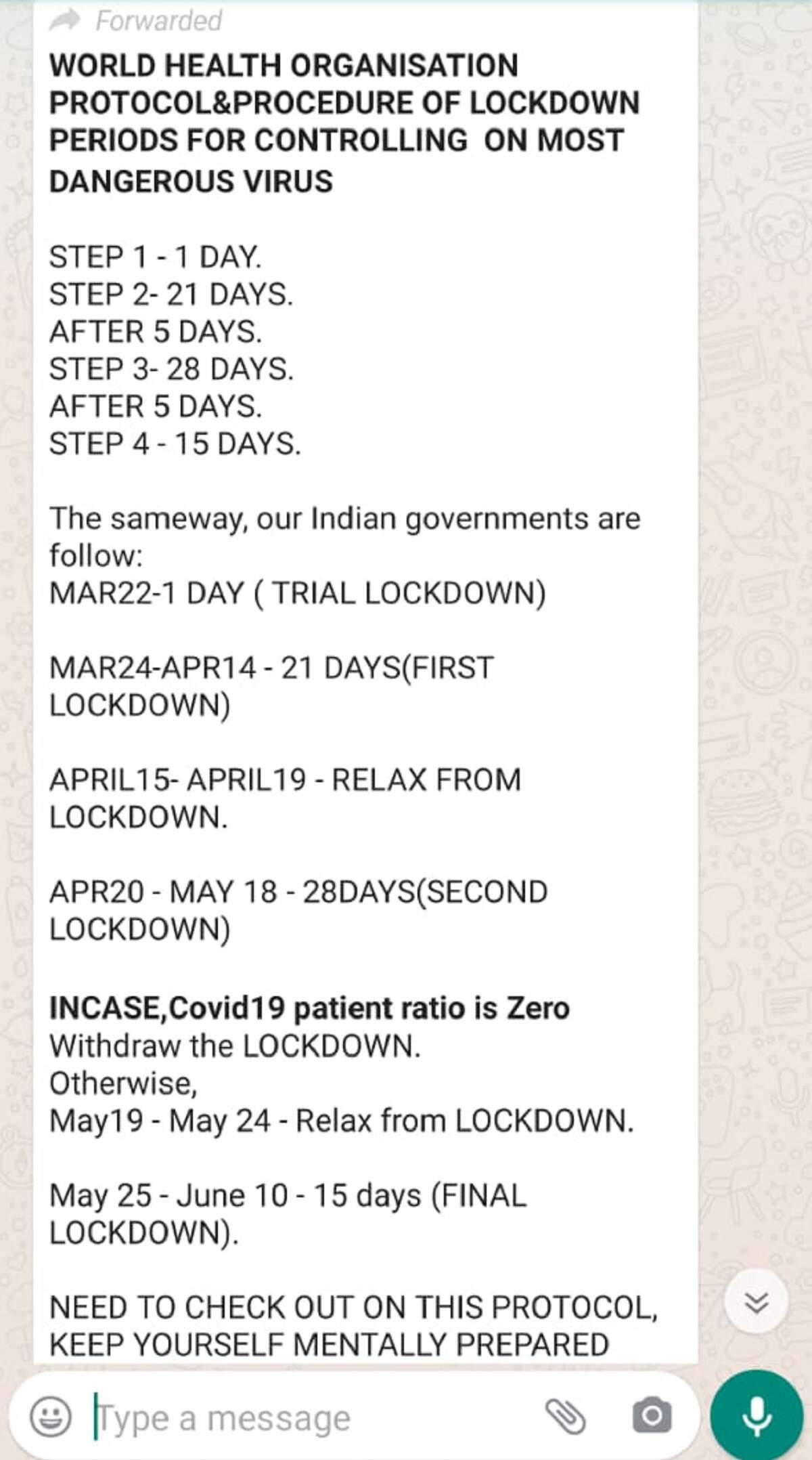 FAKE ALERT: Viral message about lockdown in phases has nothing to do ...