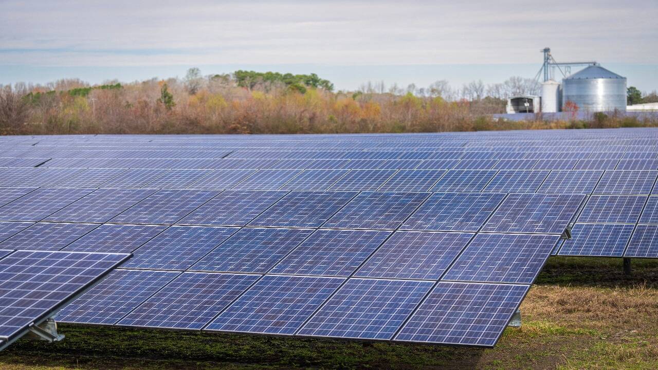 Representative image of  solar panels on a farm.
