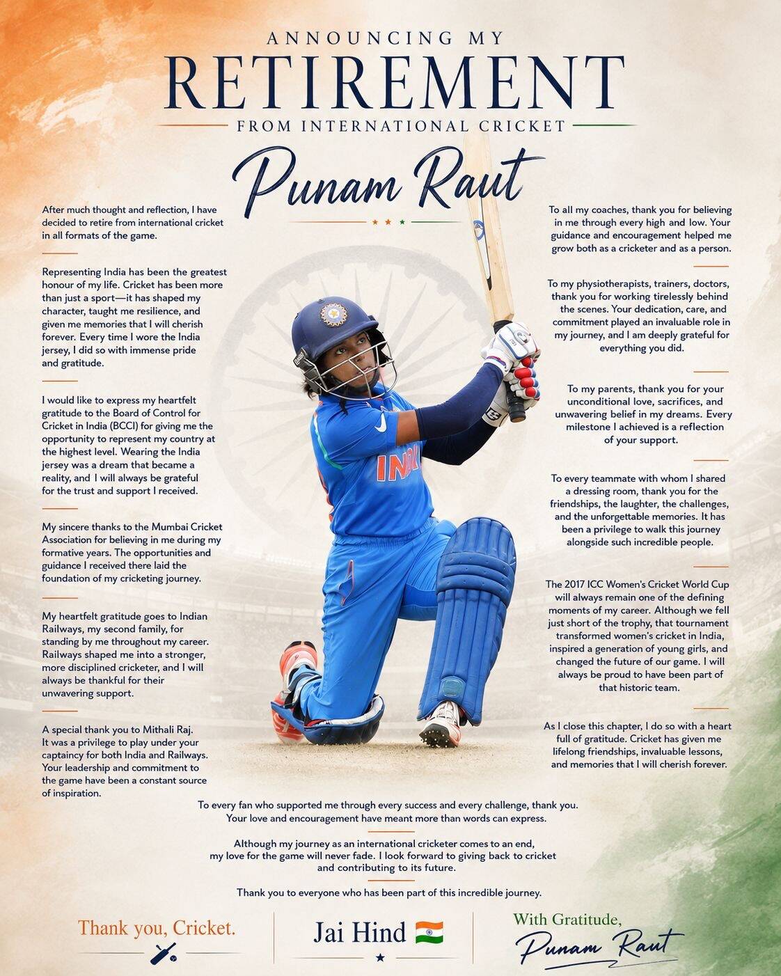 Poonam Raut Retirement Note<br>