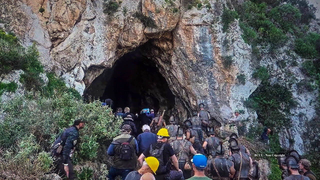 The production also filmed inside Nestor’s Cave in Greece, turning the natural space into a kind of soundstage. The crew installed rigging inside the cave so it could accommodate the demands of filming while retaining its natural character.<br>