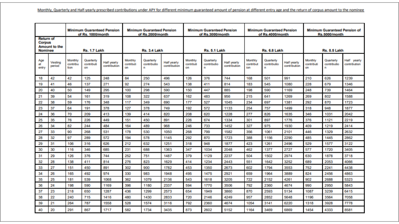 Official APY document lists the five guaranteed monthly pension options. <br>