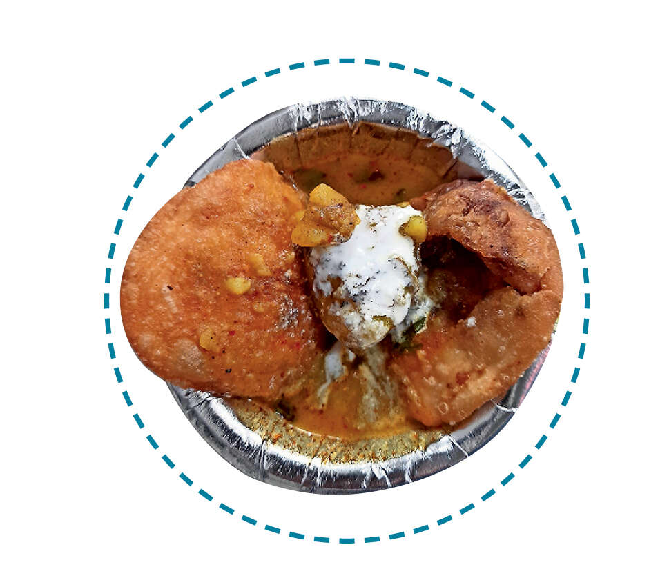 Kachori stuffed with spiced aloo and dal<br>