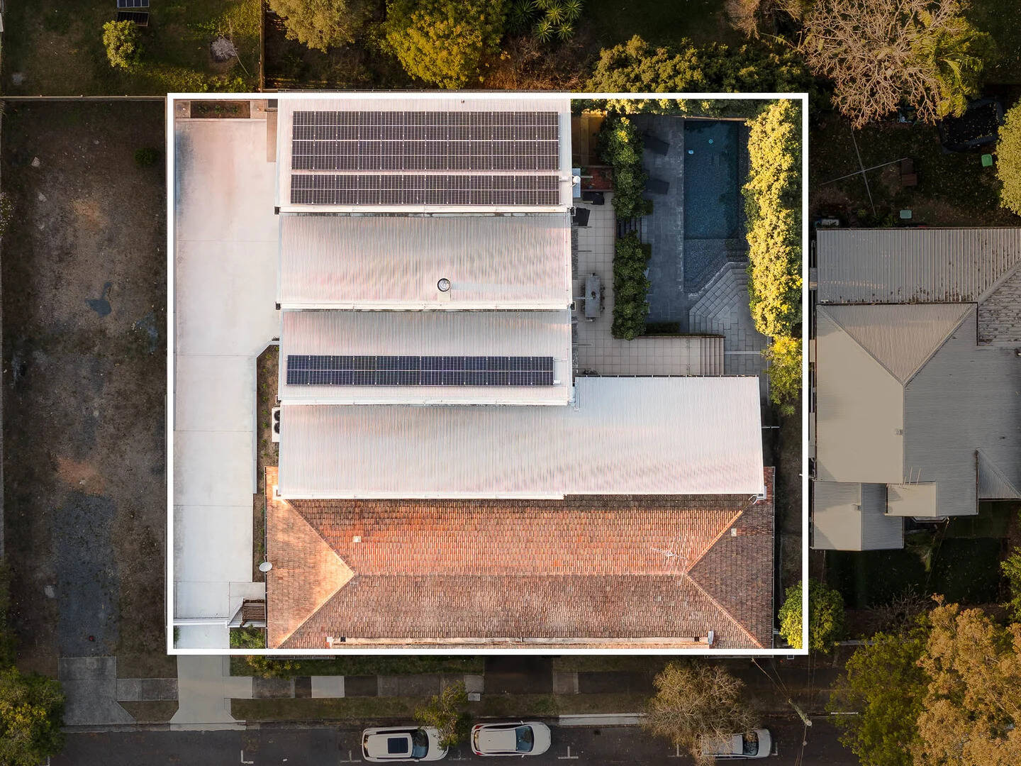 The aerial view of Brisbane home