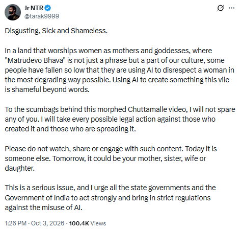 Jr NTR's post