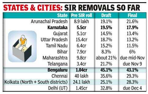 Bengaluru alone accounted for about 45% of the total net decline in voters.