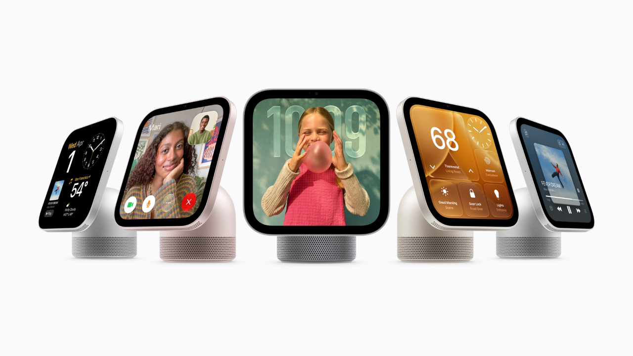Apple HomeView has a 7-inch display on a domed speaker base, and comes in silver, starlight, rose pink and space gray.