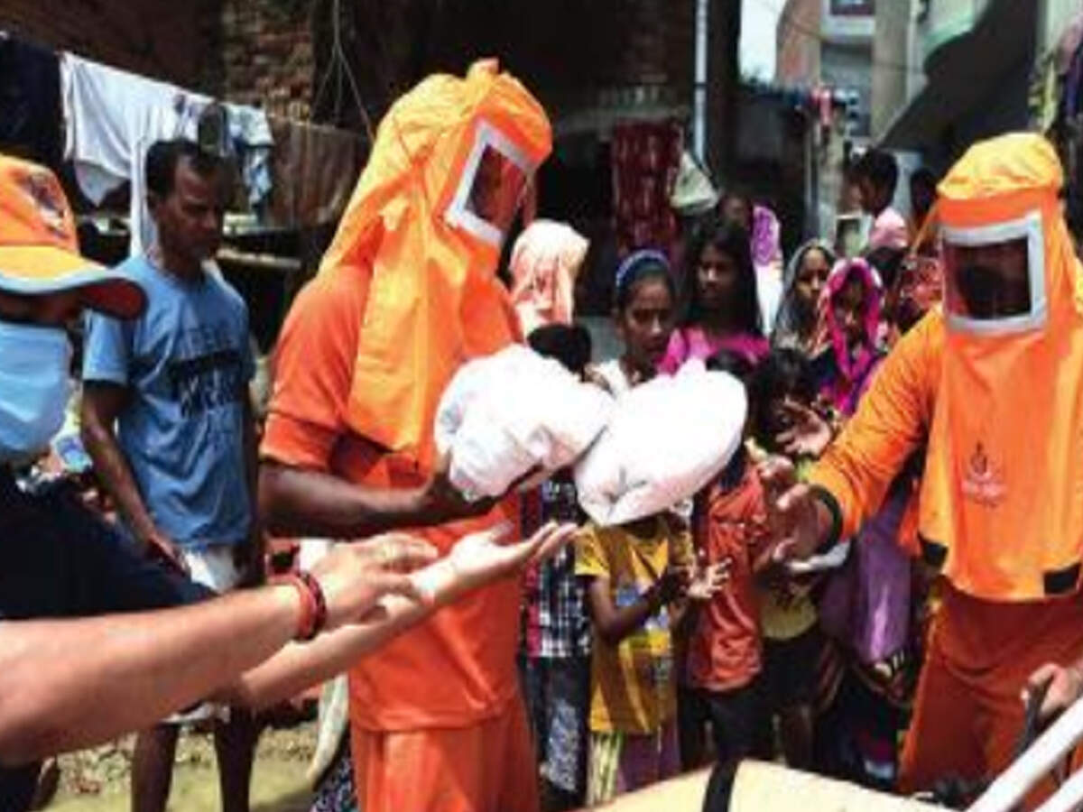 NDRF teams distributes food packets in flood-hit areas on Friday
