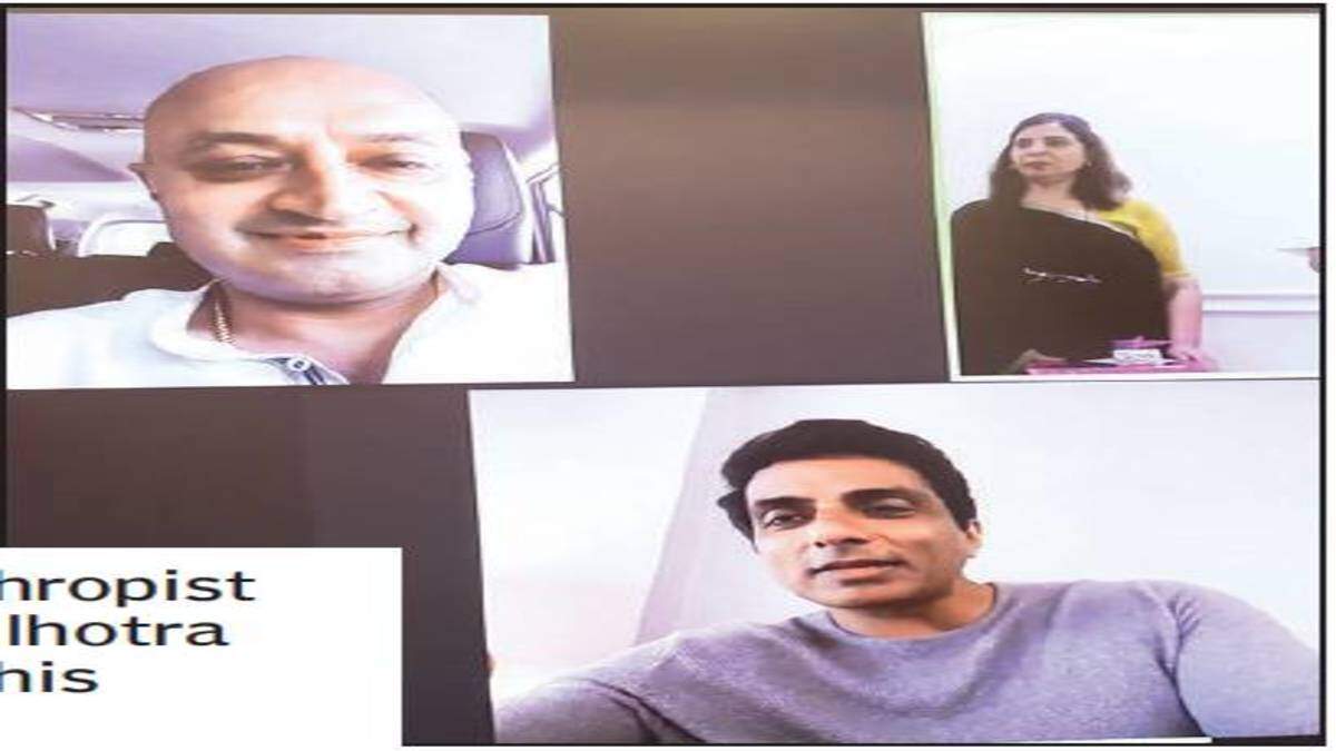 NEW BEGINNING: Actor and philanthropist Sonu Sood and his friend Karan Gilhotra virtually interact with Ranjot and his mother at a school on Friday